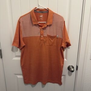 Puma Men's Orange White Stripe Performance Polo Size Medium